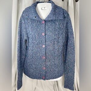 L.L. Bean Womens Cardigan Fisherman Cable Knit Wool Blend Sweater